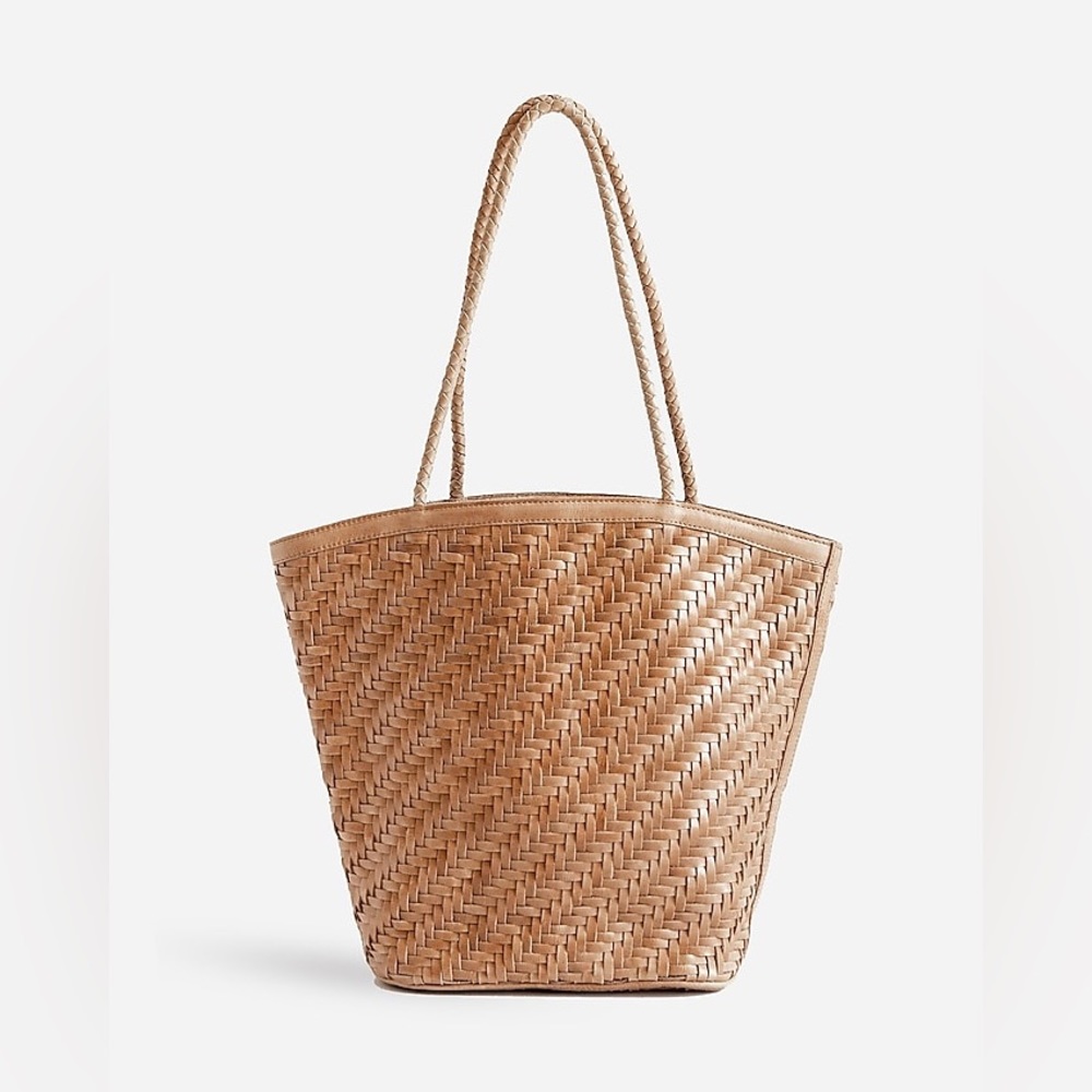 Woven Tote Shoulder Bag in Natural Tan